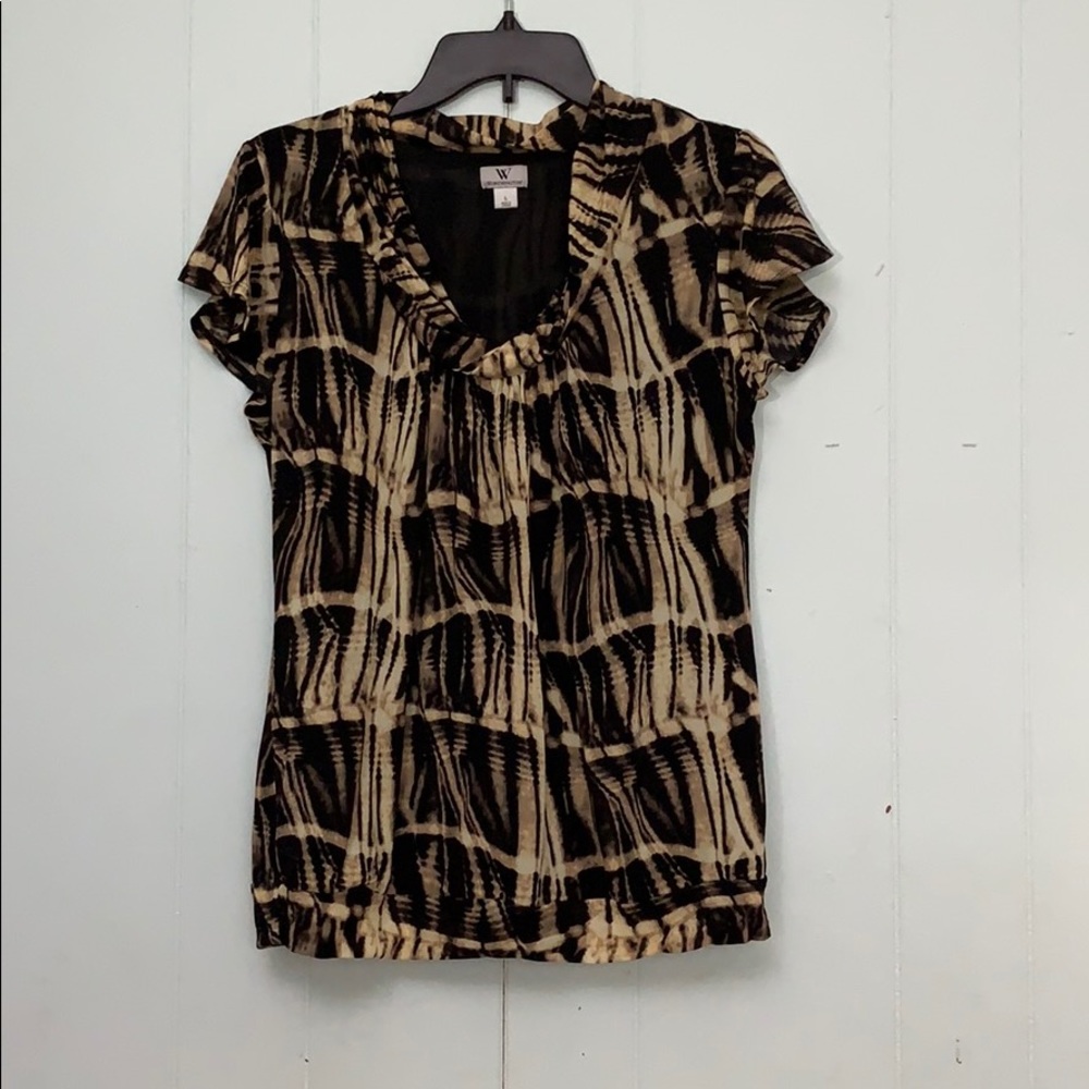Worthington Fancy Work Party Blouse Sz L Patterned